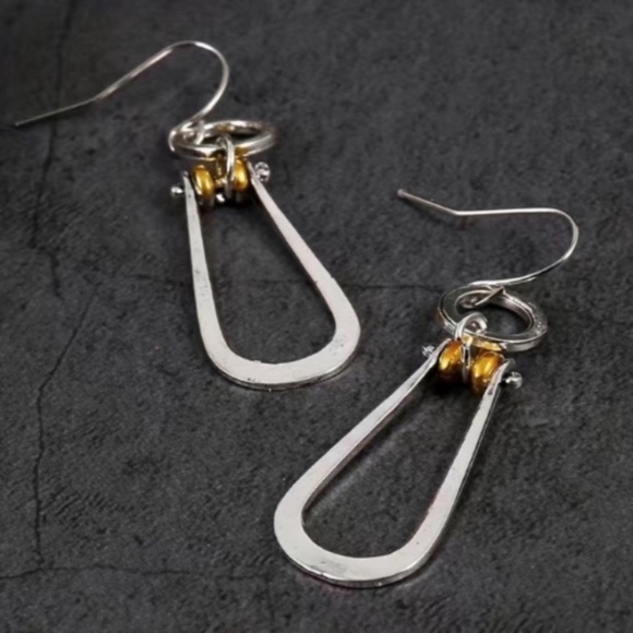 Sterling silver & brass handcrafted earrings 1” - Picture 3 of 4